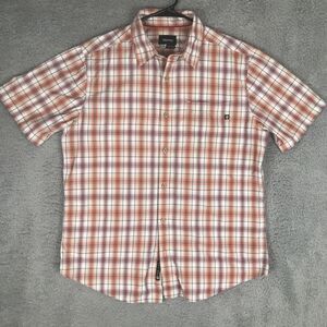 Marmot Shirt Mens Large Orange Plaid Pocket Short Sleeve Button Hiking Fishing